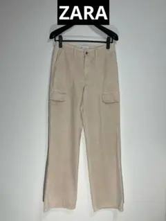 美品　ZARA ザラ　ベージュ　 カーゴパンツ 　USA2　ゆったり　夏