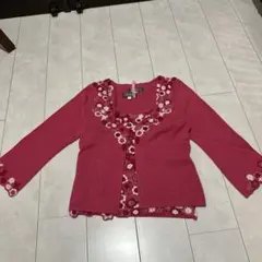 FRANCO FERRAROピンク 花柄刺繍 7部アンサンブル　カーディガン
