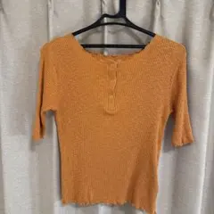 [限定値下]オレンジ リブ編み 半袖トップス