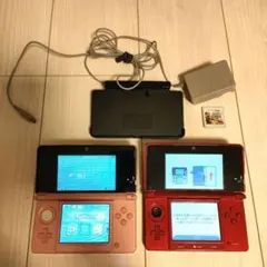 ニンテンドー3DS ピンク　レッド 充電器付き ゲームカード含む