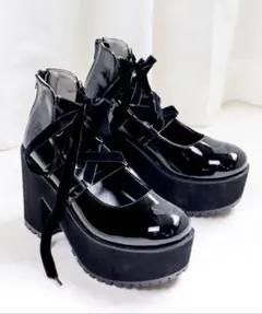 LOVEHUNTER 軽量 厚底 ベルベット リボン レース パンプス