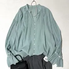 サンプル タグ付き スローブイエナ PEボイル ボリューム ブラウス ブルー