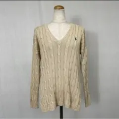 E446 used ポロ ラルフローレン Vネック ニット トップス ベージュ