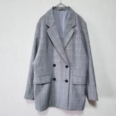 【GU】（L）グレンチェック柄ダブルブレストテーラードジャケット/オーバーサイズ