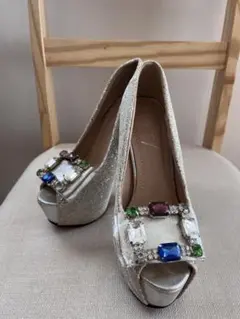 ビジュー付きシルバーハイヒール S