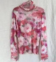 ☑️☆新品【Super Beauty】フラワー花柄長袖/シースルー/シアー/ピンク