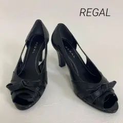 良品✨ REGAL パンプス 23.5cm 黒 レザー リボン ミドルヒールのサムネイル