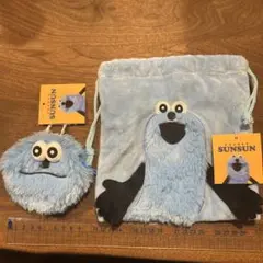 パペットスンスン サンキューマートコラボ 2点 ふわふわ巾着 ダイカットポーチ