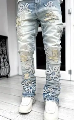 クラッシュデニム US UKドリル スキニーパンツ AMIRI trapster