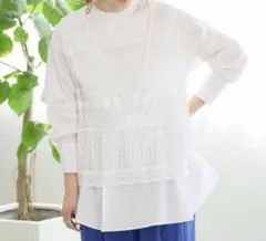 未使用★B.C STOCK レースツキスタンドブラウス ホワイト Fのサムネイル