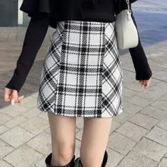 GRL バックリボンツイードチェックミニスカート[gm699]
