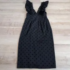 フリル付き黒ドット柄ワンピース　M〜Lサイズ