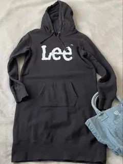 Lee ロゴスウェット　パーカー　ワンピース　長袖 濃チャコールのサムネイル
