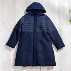 ユマコシノ 40 フード付きダウンコート 異素材切り替え ダウン フェザー