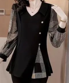 新品・未使用品 透け感チェック柄長袖シャツ XXL