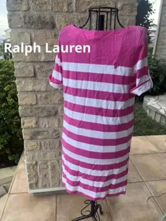 ラルフローレン ピンクと白　ストライプ シャツワンピース