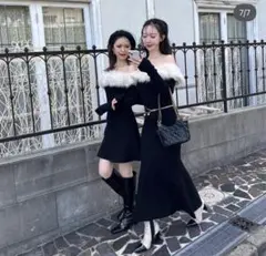 ROYAL PARTY オフショルファーロングニットドレス （ブラック）