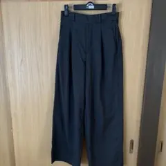 UNIQLOブラックチェック ワイドパンツ ゴムウエスト