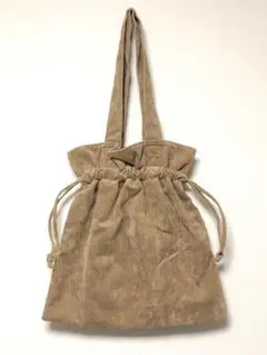 コーデュロイトートバッグ 巾着 ベージュ