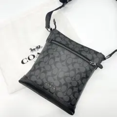 美品✨コーチ　ショルダーバッグ　シグネチャー　レザー　PVC　ブラック　グレー