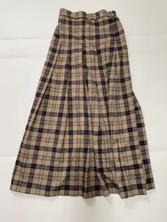 美品　ANGIE ベージュチェックタックプリーツロングスカート