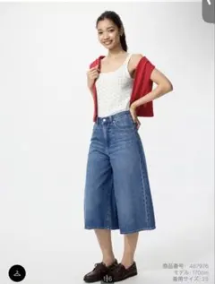 UNIQLO デニムキュロット インディゴブルー 23インチのサムネイル