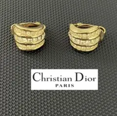 Christian Dior ラインストーンゴールドトーンフープイヤリング　刻印のサムネイル