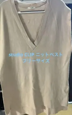 studio CLIP ニットベスト Vネック ジレ ベージュ Fサイズ