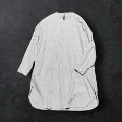 【ゴーシュ 。】コットン ノーカラー チェック 長袖 ロング シャツ チュニックのサムネイル