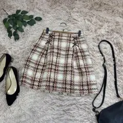 6953✾マジェスティックレゴン✾ツイードスカート【M】チェック/ベージュ