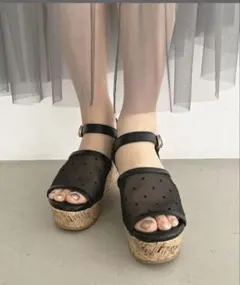 【美品】マジェスティックレゴン サンダル【M】 ブラック ハート メッシュ 厚底