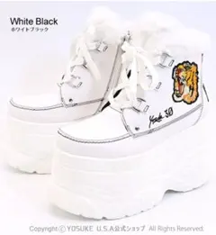YOSUKE 厚底スニーカー ハイカット タイガーワッペン ホワイトブラック
