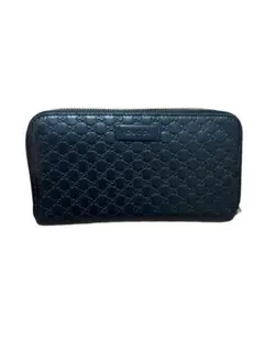 GUCCI グッチ 長財布 ラウンドファスナー ブラック シマレザー