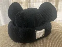 ディズニー　耳付き　ボア　キャップ　帽子　ブラック　黒　ファンキャップ　ミッキー