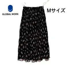 GLOBALWORKフレアスカート花柄プリーツグラック春夏グローバルワークロング