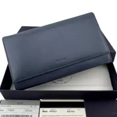 プラダ レザー ヴィッテロ 二つ折り 長財布 フラップ ネイビーパープル系