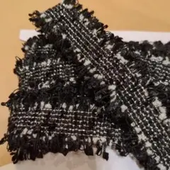 【特価】フリンジエッジ ブラックホワイトリボン　ツイードリボン2m