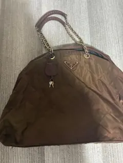 極美品 PRADA ナイロン ボストンバッグ 三角プレートブラウン