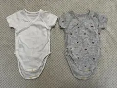 ユニクロ ボディスーツ 前開き 半袖 2枚セット ホワイト グレー 60