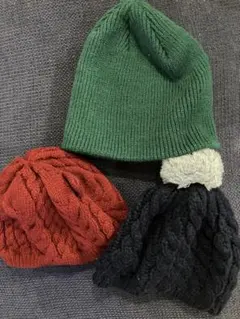 ニット帽 3点セット (緑・赤・黒)