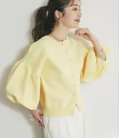 La boutique BonBon お袖ぽわんパールニットカーディガン 黄のサムネイル
