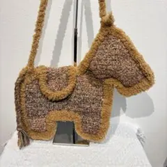 ハンドメイド 手作り 毛糸 かぎ針編みラクダモチーフ ニットショルダーバッグ1点 ハンドメイド 手作り 毛糸 かぎ針編みラクダモチーフ ニットショルダー