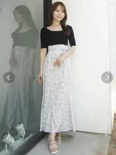 MERCURYDUO ミスティプリントハイウエストマーメイドスカート グレー