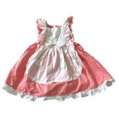 メイド服風　ワンピース　スカート　リボン　レース　水玉模様　ピンク　エプロン