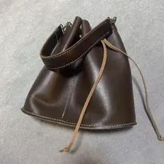 ブラウンレザー バケツ型バッグ　イタリアレザー床革