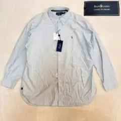 新品未使用　ラルフローレン　ブルーストライプ　BDシャツ　刺繍ロゴ　XXL