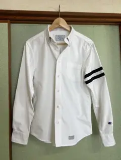 Champion ホワイト 長袖シャツ ストライプ　カモフラ