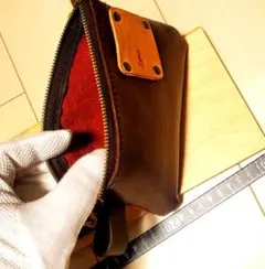 本革ポーチ ブラウン・レッド