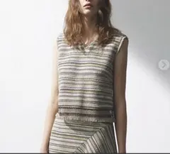 エポカ　ツイードフリンジVネックトップス