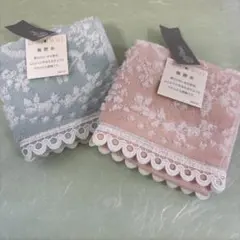 花柄刺繍タオルハンカチ2枚セット